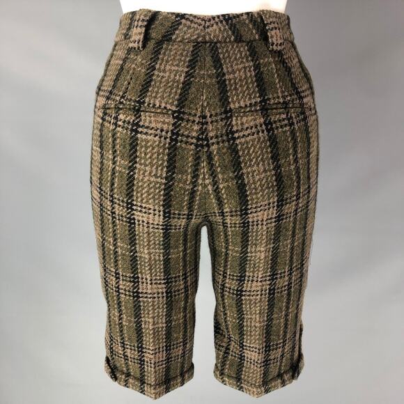 SAINT LAURENT Size 0 Olive Wool Plaid Bermuda Dress Pants - Picture 2 of 5